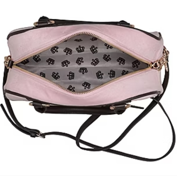 Juicy Couture Retro Chic Flamingo/Chocolate Velour Satchel - Picture 3 of 11